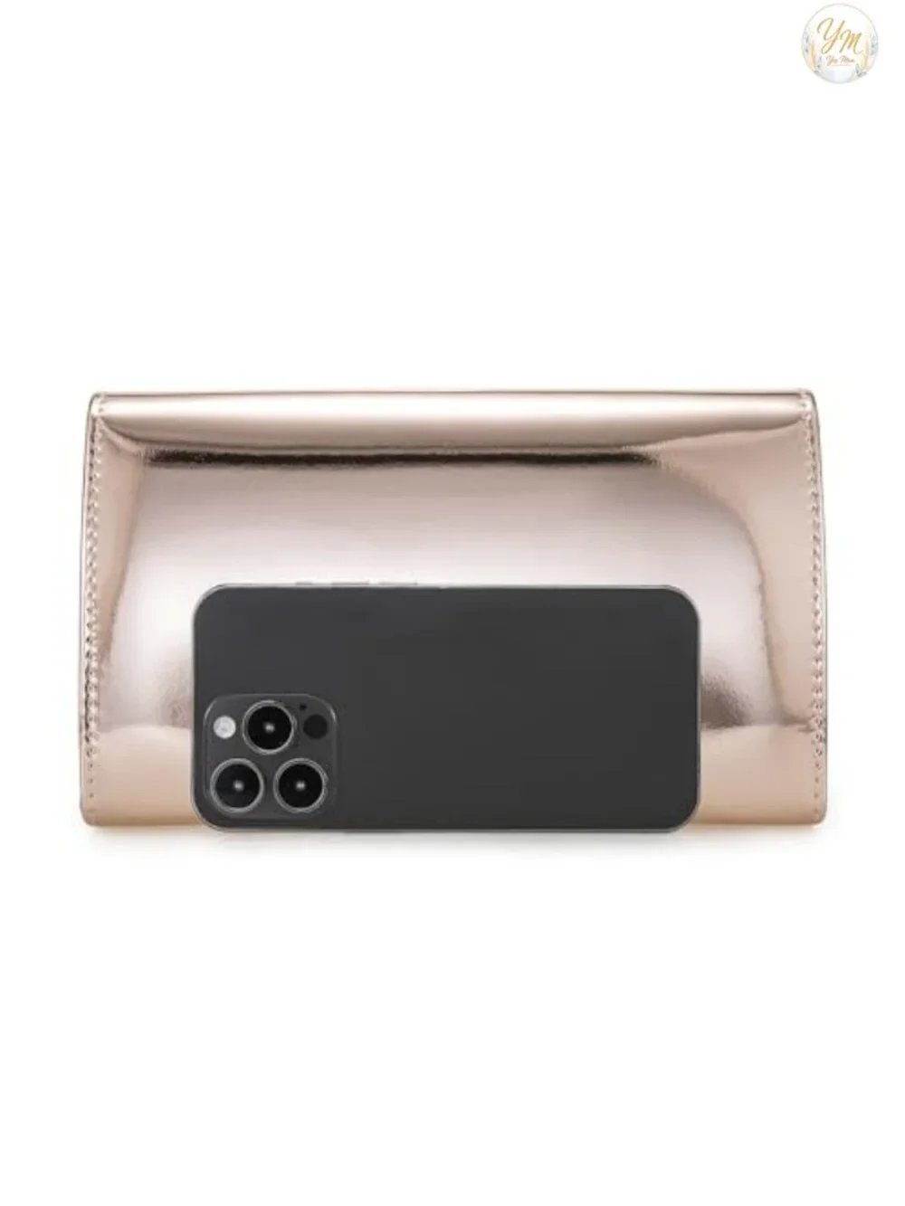 Mirrored Metallic Faux Leather Evening Clutch with Detachable Chain Strap for
